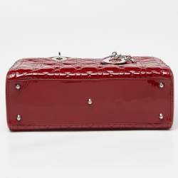 Pre Owned Dior Red Cannage Patent Leather Large Lady Dior Tote