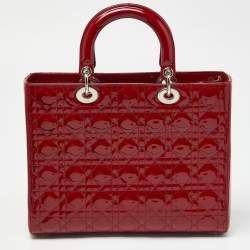 Pre Owned Dior Red Cannage Patent Leather Large Lady Dior Tote
