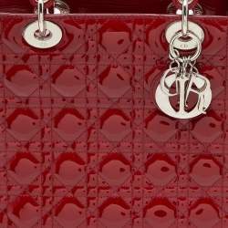 Pre Owned Dior Red Cannage Patent Leather Large Lady Dior Tote