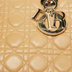 Pre Owned Dior Beige Cannage Quilted Leather Medium Lady Dior Tote