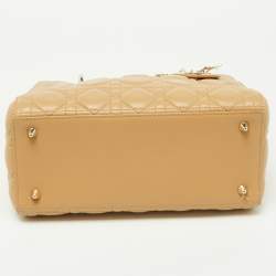 Pre Owned Dior Beige Cannage Quilted Leather Medium Lady Dior Tote