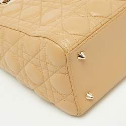Pre Owned Dior Beige Cannage Quilted Leather Medium Lady Dior Tote
