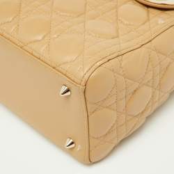 Pre Owned Dior Beige Cannage Quilted Leather Medium Lady Dior Tote