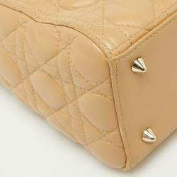 Pre Owned Dior Beige Cannage Quilted Leather Medium Lady Dior Tote