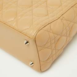 Pre Owned Dior Beige Cannage Quilted Leather Medium Lady Dior Tote