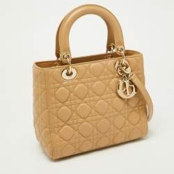 Pre Owned Dior Beige Cannage Quilted Leather Medium Lady Dior Tote