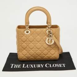 Pre Owned Dior Beige Cannage Quilted Leather Medium Lady Dior Tote