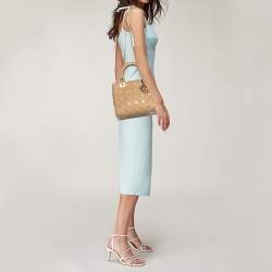 Pre Owned Dior Beige Cannage Quilted Leather Medium Lady Dior Tote