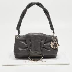 Pre Owned Dior Dark Grey Leather Small Demi Lune Flap Bag