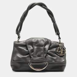 Pre Owned Dior Dark Grey Leather Small Demi Lune Flap Bag