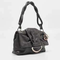 Pre Owned Dior Dark Grey Leather Small Demi Lune Flap Bag