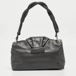 Pre Owned Dior Dark Grey Leather Small Demi Lune Flap Bag