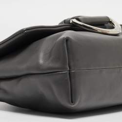 Pre Owned Dior Dark Grey Leather Small Demi Lune Flap Bag