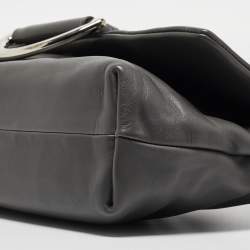 Pre Owned Dior Dark Grey Leather Small Demi Lune Flap Bag