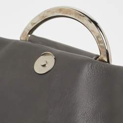 Pre Owned Dior Dark Grey Leather Small Demi Lune Flap Bag