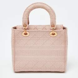 Pre Owned Dior Pink Cannage Embroidered Canvas Medium Lady D-Lite Tote
