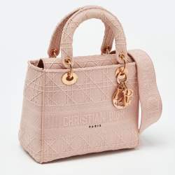 Pre Owned Dior Pink Cannage Embroidered Canvas Medium Lady D-Lite Tote