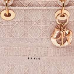 Pre Owned Dior Pink Cannage Embroidered Canvas Medium Lady D-Lite Tote
