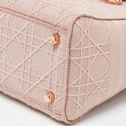 Pre Owned Dior Pink Cannage Embroidered Canvas Medium Lady D-Lite Tote