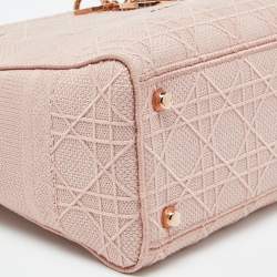 Pre Owned Dior Pink Cannage Embroidered Canvas Medium Lady D-Lite Tote