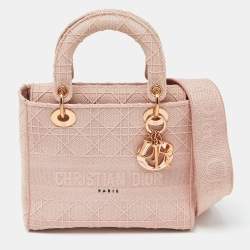 Pre Owned Dior Pink Cannage Embroidered Canvas Medium Lady D-Lite Tote