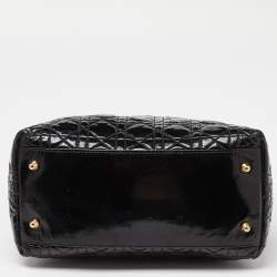 Pre Owned Dior Black Cannage Patent Leather Vintage Tote