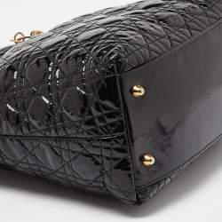 Pre Owned Dior Black Cannage Patent Leather Vintage Tote