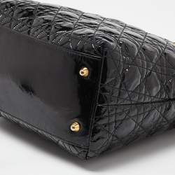 Pre Owned Dior Black Cannage Patent Leather Vintage Tote