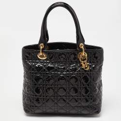 Pre Owned Dior Black Cannage Patent Leather Vintage Tote