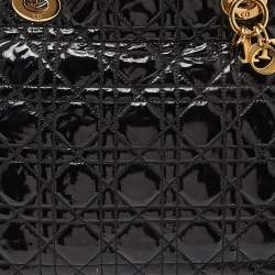 Pre Owned Dior Black Cannage Patent Leather Vintage Tote