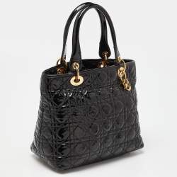 Pre Owned Dior Black Cannage Patent Leather Vintage Tote