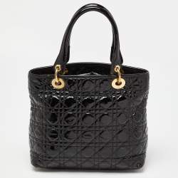 Pre Owned Dior Black Cannage Patent Leather Vintage Tote