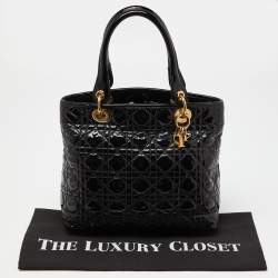 Pre Owned Dior Black Cannage Patent Leather Vintage Tote