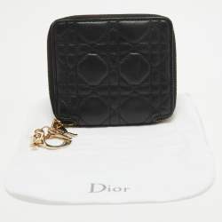 Dior Black Cannage Leather Lady Dior Voyageur Compact Wallet
