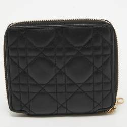 Dior Black Cannage Leather Lady Dior Voyageur Compact Wallet