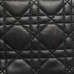 Dior Black Cannage Leather Lady Dior Voyageur Compact Wallet