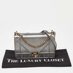 Pre Owned Dior Metallic Leather Medium Diorama Flap Shoulder Bag