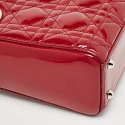 Pre Owned Dior Red Cannage Patent Leather Mini Lady Dior Tote