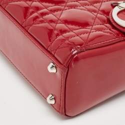 Pre Owned Dior Red Cannage Patent Leather Mini Lady Dior Tote
