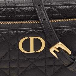 Pre Owned Dior Black Cannage Leather Caro Double Pouch Bag