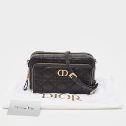 Pre Owned Dior Black Cannage Leather Caro Double Pouch Bag