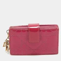 Pre Owned Dior Pink Cannage Patent Leather Lady Dior 5 Gusset Card Holder