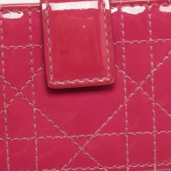 Pre Owned Dior Pink Cannage Patent Leather Lady Dior 5 Gusset Card Holder