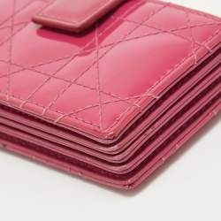 Pre Owned Dior Pink Cannage Patent Leather Lady Dior 5 Gusset Card Holder
