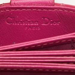 Pre Owned Dior Pink Cannage Patent Leather Lady Dior 5 Gusset Card Holder