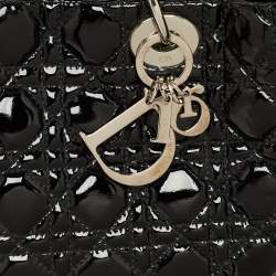 Pre Owned Dior Black Cannage Patent Leather Large Soft Lady Dior Shopper Tote