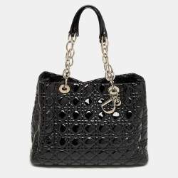 Pre Owned Dior Black Cannage Patent Leather Large Soft Lady Dior Shopper Tote