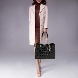 Pre Owned Dior Black Cannage Patent Leather Large Soft Lady Dior Shopper Tote