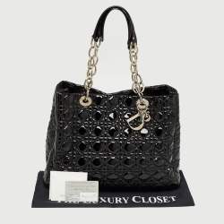 Pre Owned Dior Black Cannage Patent Leather Large Soft Lady Dior Shopper Tote