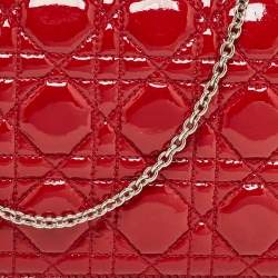 Pre Owned Dior Red Cannage Patent Leather Lady Dior Chain Clutch